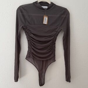 Vestique Charcoal Ruched Long Sleeve Bodysuit